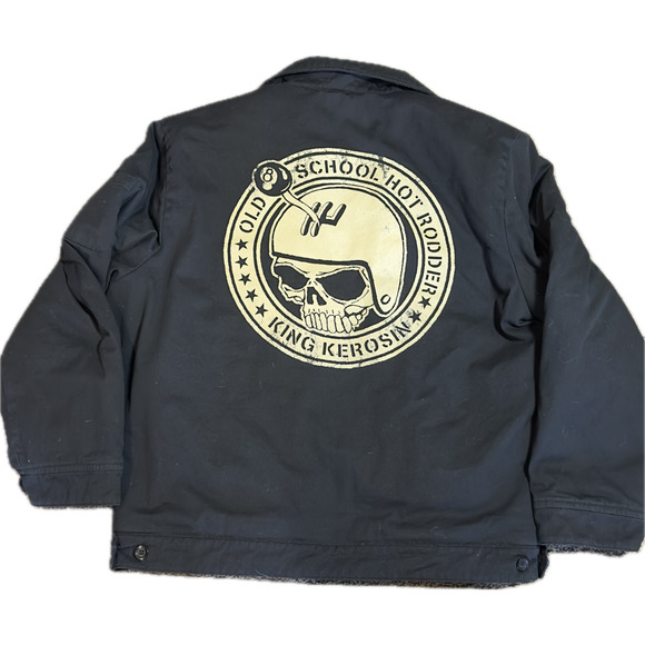 King Kerosin Hot Rodder Jacket XL Skull Graphic Biker Rockabilly Black Cotton - Picture 1 of 8
